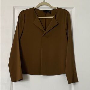 Theory Brown Long-Sleeve V-Neck Blouse